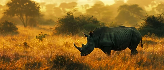 Fotobehang rhino at sunset © Alexandra