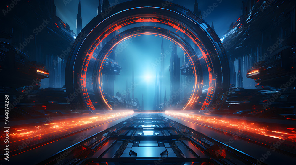 Poster electronic computer background with glowing circular light