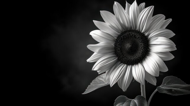  a black and white photo of a sunflower on a black and white photo of a sunflower on a black and white photo of a sunflower on a black background.