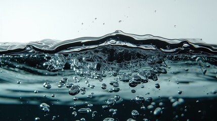  a close up of water with bubbles on the surface of the water and on the surface of the water is a white background with a black border and white border.