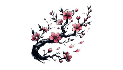 A serene cherry blossom branch design, capturing the fleeting moments of life. AI Generated