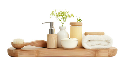 cut-out natural and sustainable / eco friendly cosmetics, set of containers and bathroom...