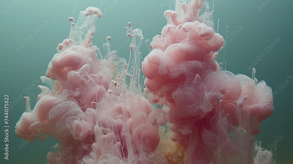 Poster a group of jelly like objects floating in a body of water with green and blue water in the backgroun