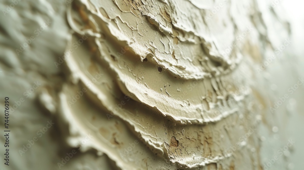 Poster a close up of a tree trunk with white paint on it's bark and a blurry background of water droplets o