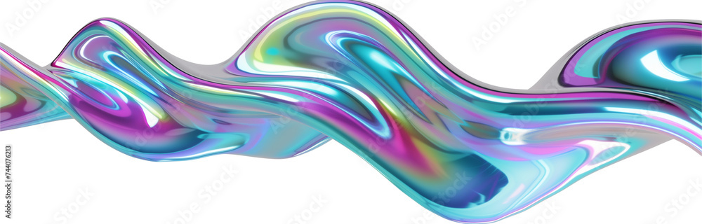 Poster abstract 3d colorful paint curl, chromatic twisted flowing shape isolated on transparent background