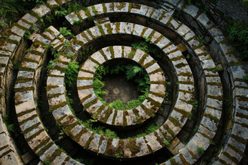 Aerial View of an Intricate Stone Labyrinth