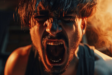 Angry man screaming in extreme rage - obrazy, fototapety, plakaty