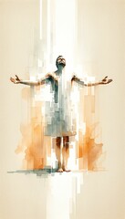 Digital illustration of a man in worship against composite colored background. 