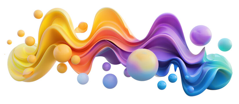 Abstract Colorful gradient flowing shape with some liquid sphere, 3d render