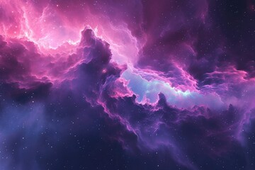 A swirling cloud formation in shades of purple and blue, speckled with glittering stars, Indigo and pink tones merging in a galactic cloud formation, AI Generated