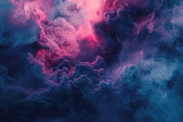 A vibrant cloud featuring a multitude of blue and pink hues fills the sky, creating a striking visual display, Indigo and pink tones merging in a galactic cloud formation, AI Generated