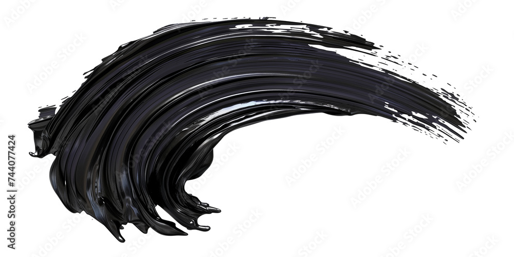 Poster twisted 3d rendering shape, black paint brush stroke isolated on transparent background