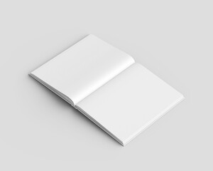 Blank white hardcover magazine template on gray background