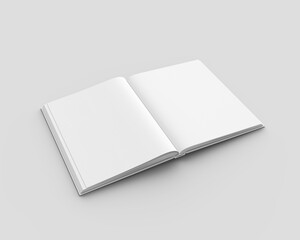 Blank white hardcover magazine template on gray background