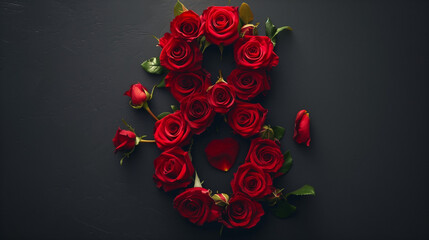 Red Roses Arranged in Number Eight on Dark Background