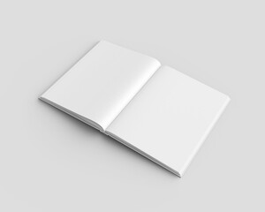 Blank white hardcover magazine template on gray background