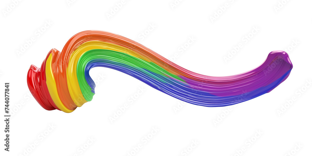 Poster twisted 3d rendering shape, colorful rainbow color brush stroke isolated on transparent background