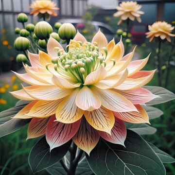 A photo showcasing the Deli Bal flower, also known as the mad honey flower, in a vibrant bloom with bees hovering around it. AI Generated