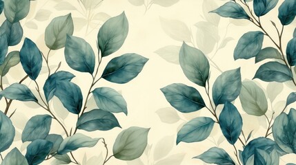  a close up of a pattern of leaves on a white wallpaper with blue and green leaves on a white wallpaper with blue and green leaves on a white background.