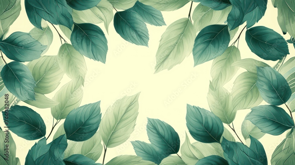 Aufkleber a close up of a pattern of leaves on a white background with a light green center in the middle of t