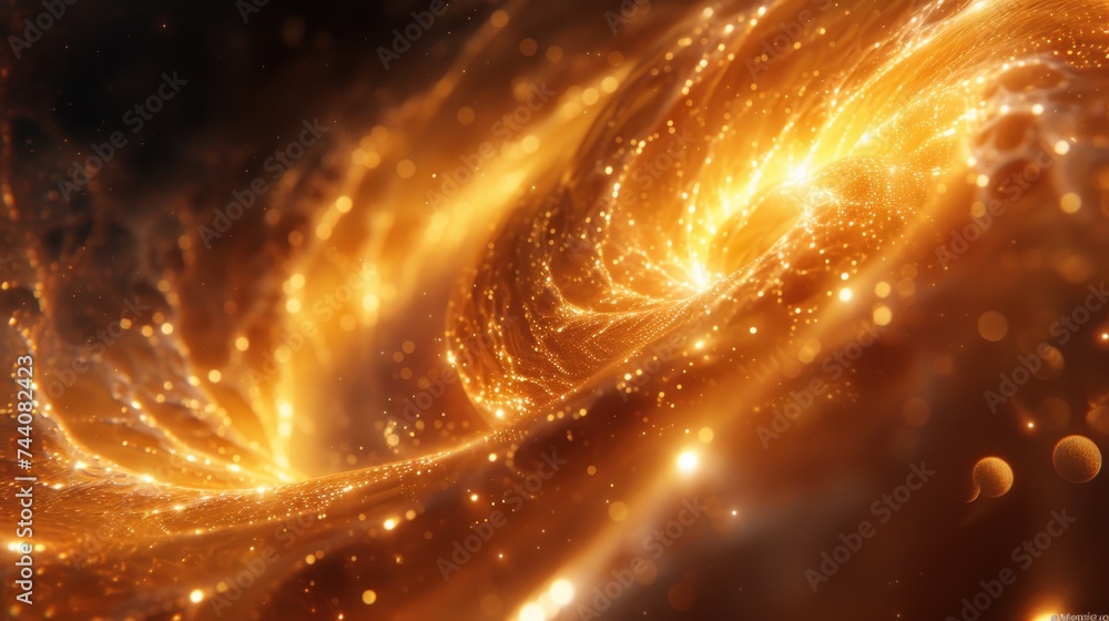 Aufkleber a computer generated image of a spiral of gold and white lights on a black background with bubbles o