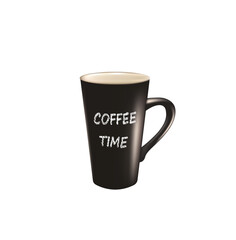 Black coffee cup with coffee time text, vector