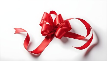 red ribbon with bow on white background, free space