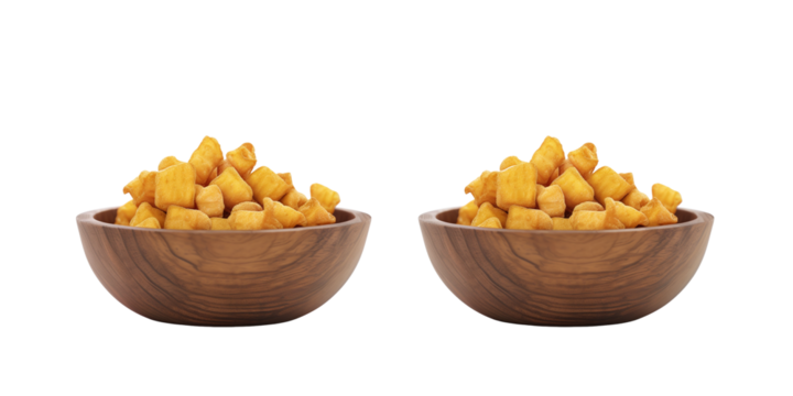 sets of corn nuts in a wooden bowl, isolated on transparent background