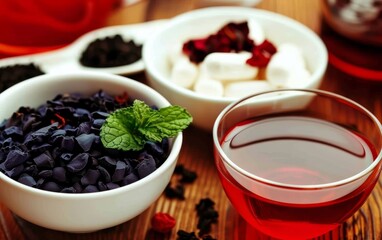 An assortment of herbal teas in bowls and cups offers a visual array of natural healing and comfort.