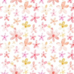 Watercolor seamless childish pattern with cute flowers