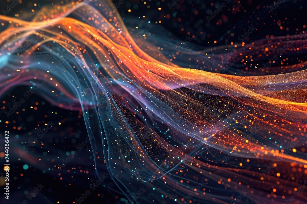 Poster this computer-generated image showcases an array of vibrant and dynamic lines and dots, minimal visu
