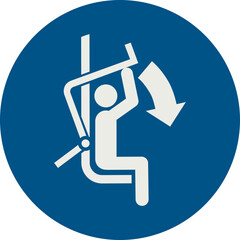 OBLIGATION SIGN PICTOGRAM, LOWER SAFETY RESTRAINING BAR ON SKI CHAIRLIFT ISO 7010 – M033, SVG
