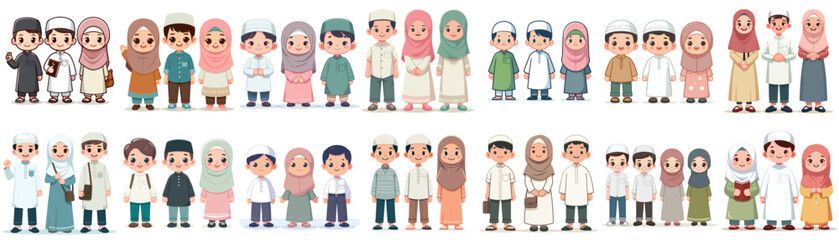 Vector collection of Muslim children's characters with flat design style