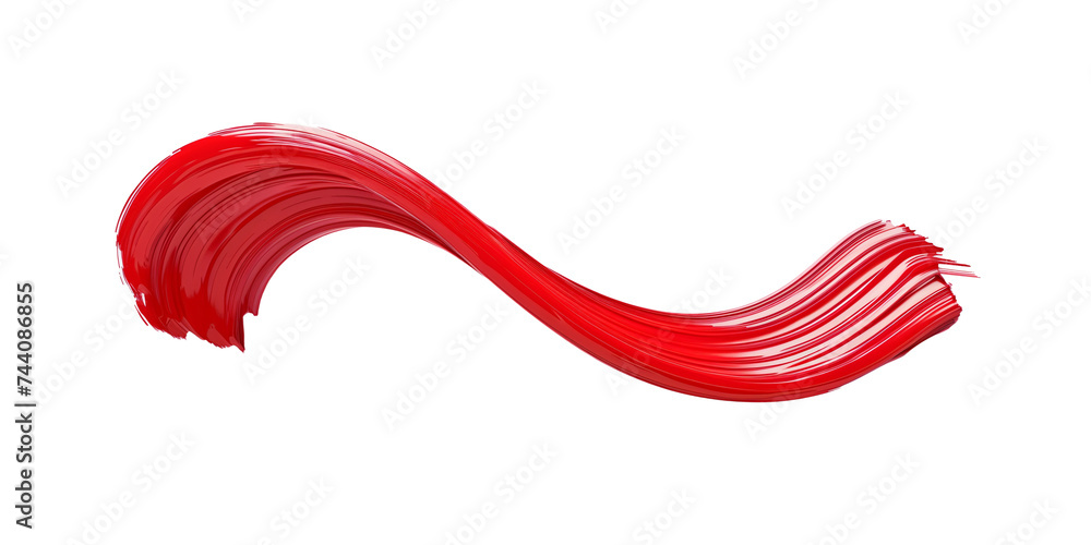 Poster twisted 3d rendering shape, red brush stroke isolated on transparent background