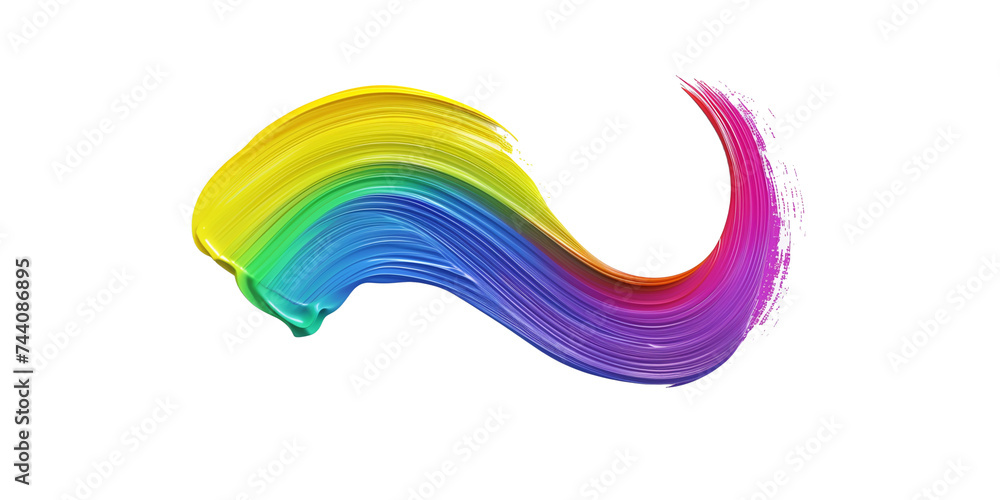 Poster twisted 3d rendering shape, colorful rainbow color brush stroke isolated on transparent background