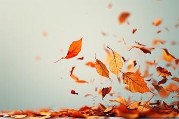 Numerous autumn leaves swirling and floating through the air, Minimalistic interpretation of autumn leaves falling, AI Generated