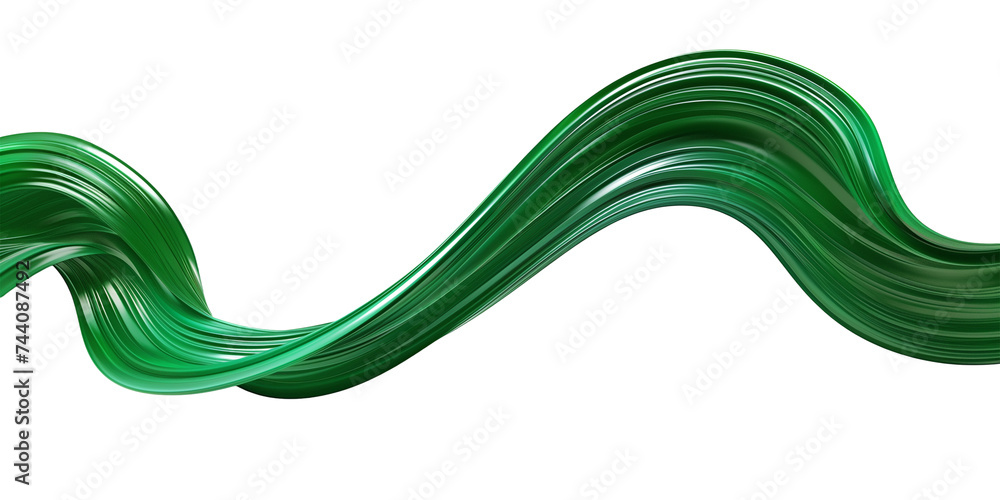 Poster twisted 3d rendering shape, green paint brush stroke isolated on transparent background