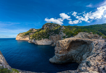Breathtaking Coastal Cliffs and Lush Forests Under Blue Skies