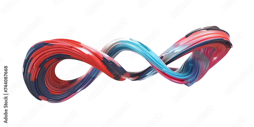 Poster twisted 3d rendering shape, choromatic paint brush stroke isolated on transparent background