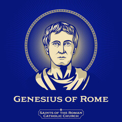 Saints of the Catholic Church. Genesius of Rome (Died 303) is a legendary Christian saint, once a comedian and actor who had performed in plays that mocked Christianity. - obrazy, fototapety, plakaty