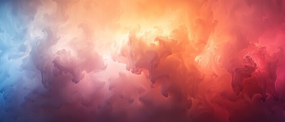 a multicolored cloud of smoke is seen against a blue, red, orange, and pink background in this image.