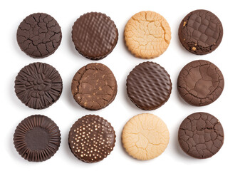A variety of delicious cookies displayed in a top view. Showcases different textures and patterns.