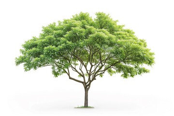 A vibrant, lush green tree with a sturdy brown trunk, isolated on a white background. Perfect for designs that require a natural element or outdoor theme.