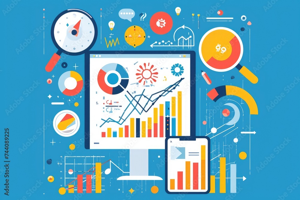 Poster a computer screen displaying a chart, providing visual representation of data and statistics, an inf