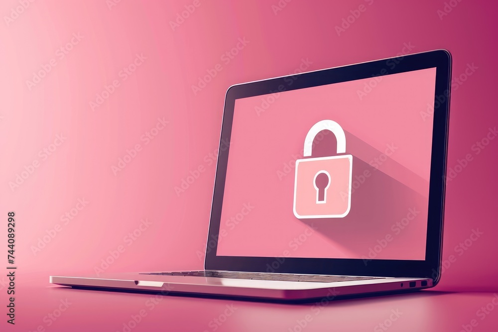 Poster a laptop displaying a lock on the screen, indicating secure access to the device, an internet browse