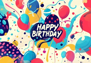 cute HAPPY BIRTHDAY greeting cards with balloons Generative AI