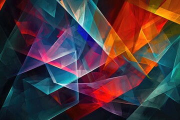 A vibrant and lively abstract background featuring a myriad of different colors and hues, Multiple overlapping layers of abstract, futuristic shapes against a dark backdrop, AI Generated - obrazy, fototapety, plakaty