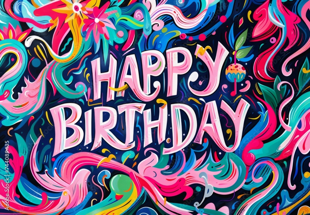 Poster happy birthday cartoon background in the style of colorful abstraction generative ai