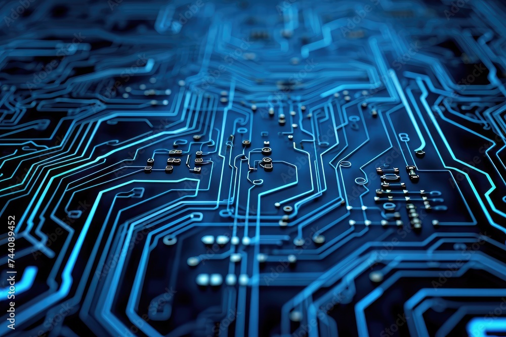 Poster a detailed close up of a computer circuit board displaying intricate electronic components and wirin