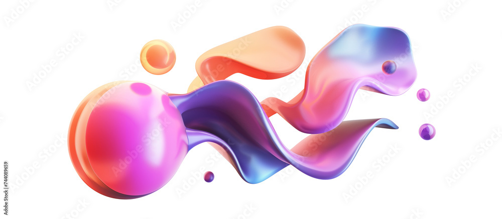 Poster abstract colorful gradient flowing shape with some liquid sphere, 3d render